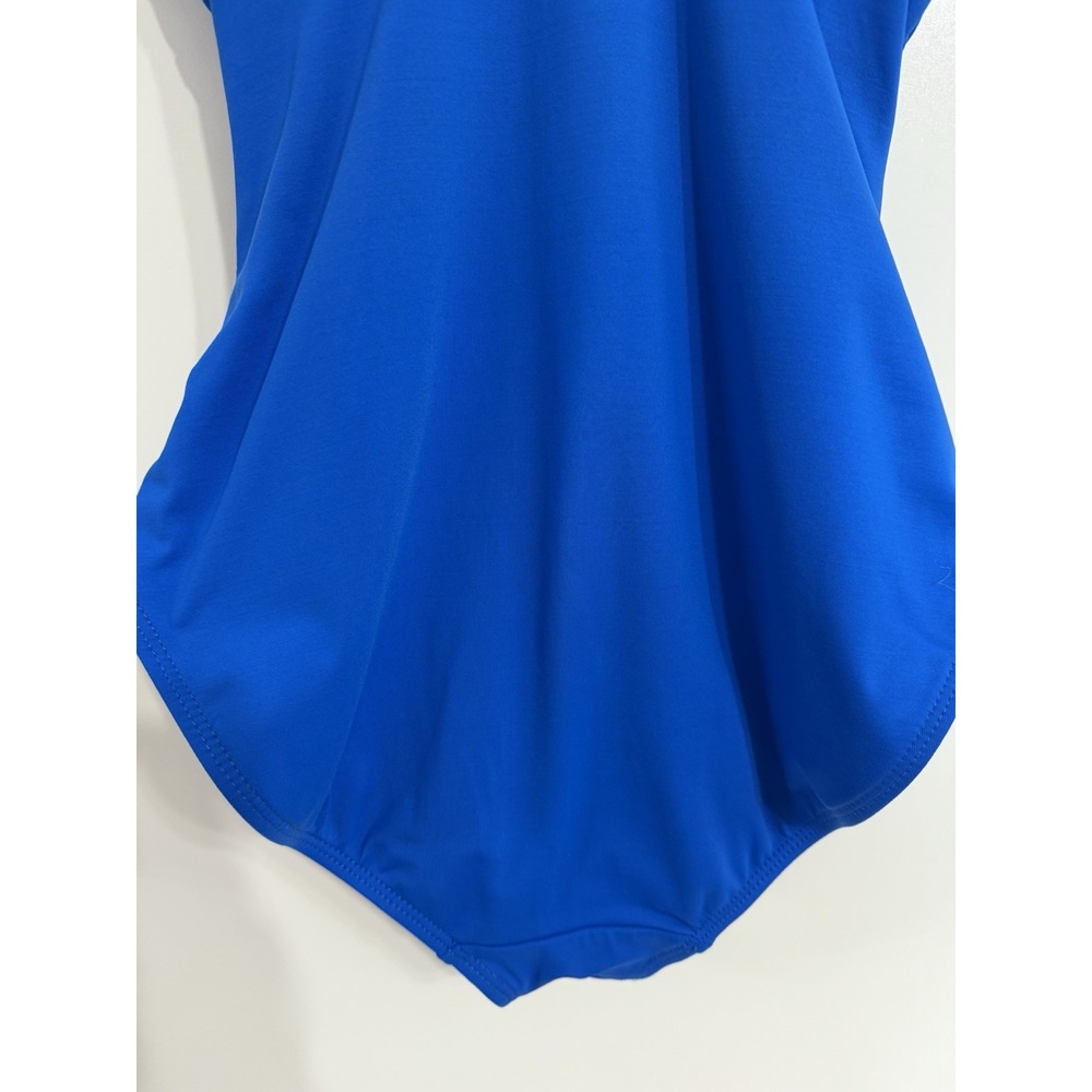 LAUREN RALPH LAUREN Royal Blue Crossover Ruffle One‎ Piece Swimsuit 6 Underwire - Picture 4 of 8